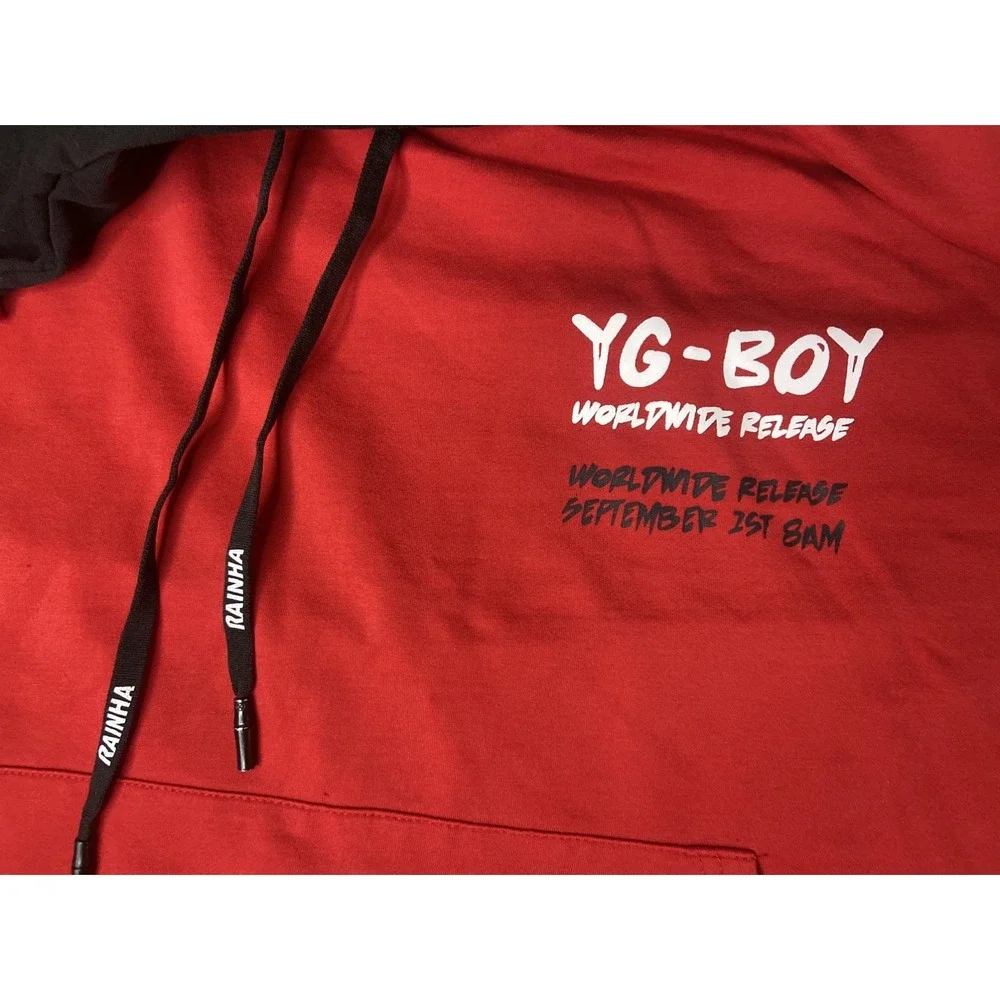 Yuge Fashion Red Black Layered Distressed Graphic Hoodie Mens 3XL Streetwear - Picture 14 of 16